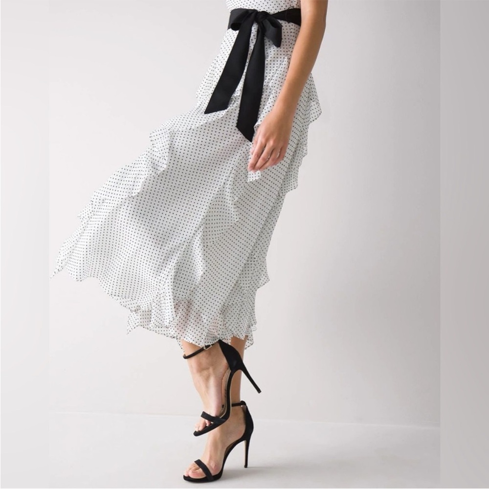 White House Black Market flock dot ruffle dress NWOT - Picture 3 of 7